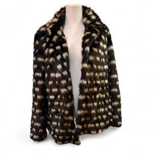 Bold Faux Fur Animal Print Coat Statement Outerwear Winter Glam M Y2K